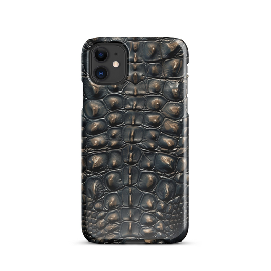 Textured black phone case with crocodile skin design for iPhone and Android.