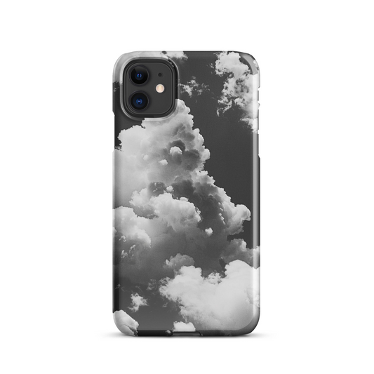 Black phone case with soft, monochrome cloud patterns for iPhone and Android.