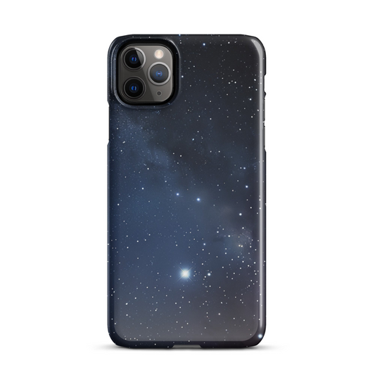 Black and dark blue phone case featuring a cosmic starry night design for iPhone and Android.